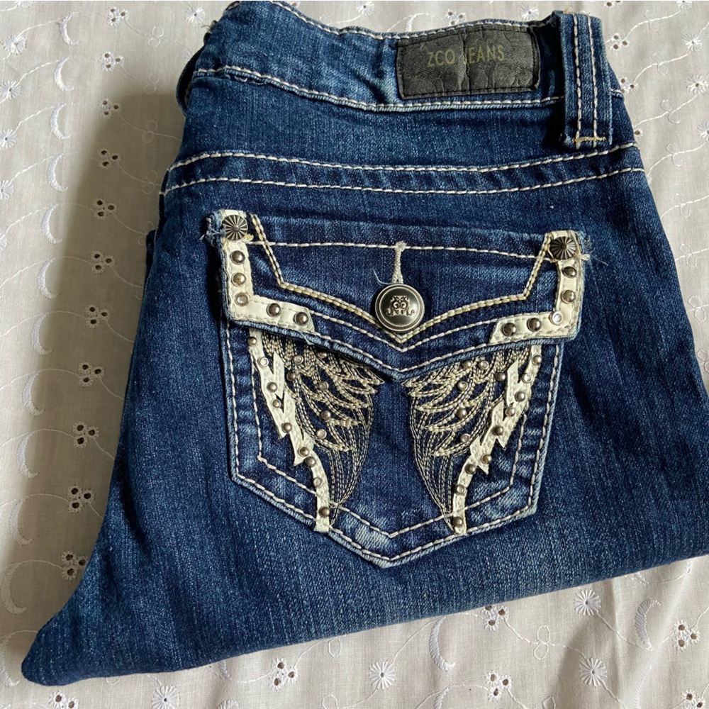 ZCO Women's Dark Blue Embellished Cropped Jeans